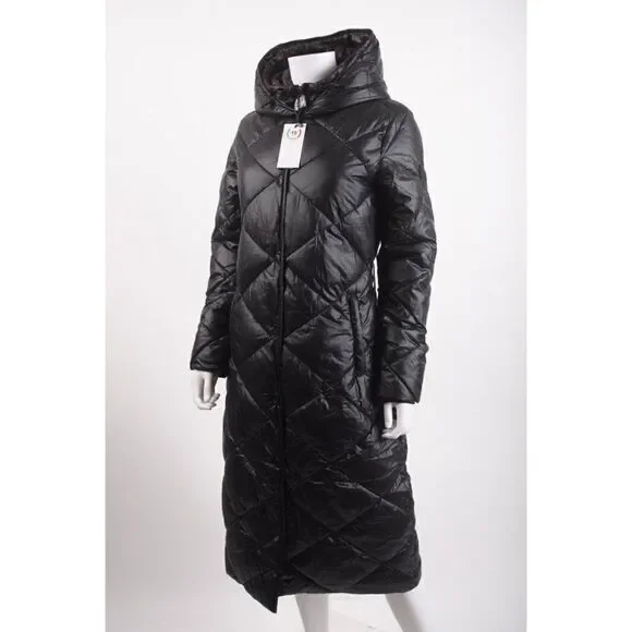 NOIZE Womens Amiyah Long Length Puffer Coat Jacket Black XS New NO BELT